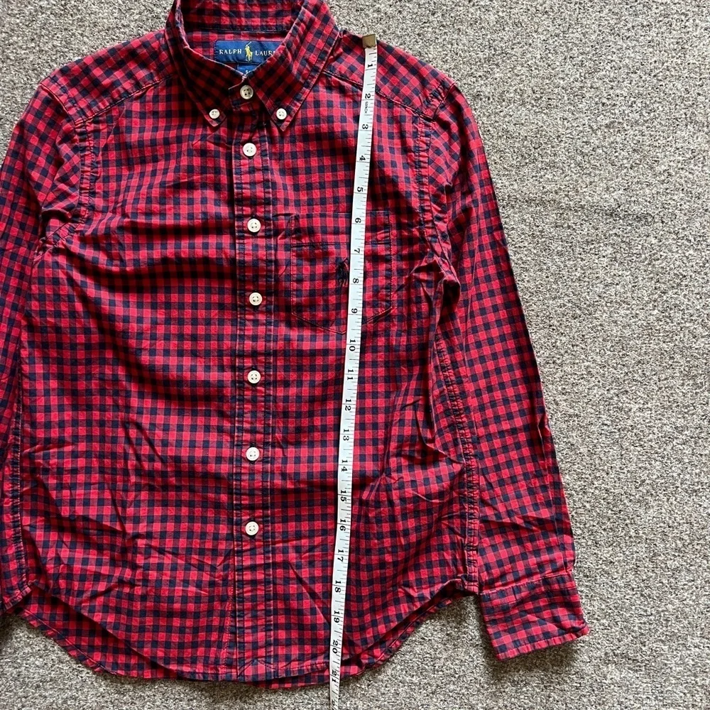 Ralph Lauren Red Navy Gingham Checkered Button Down Long Sleeve Shirt Boys S (8)